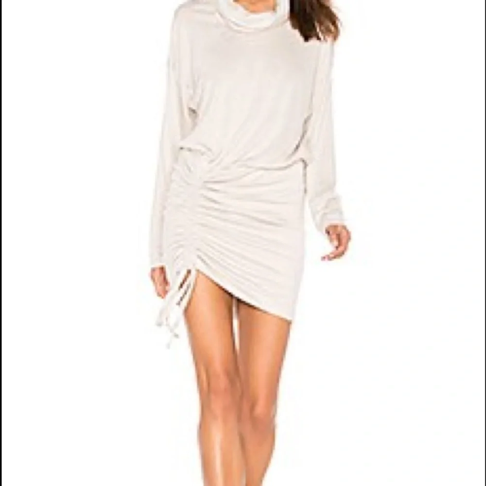 Free People Natural Beige Sundown Cowl Neck Ruched Mini Dress